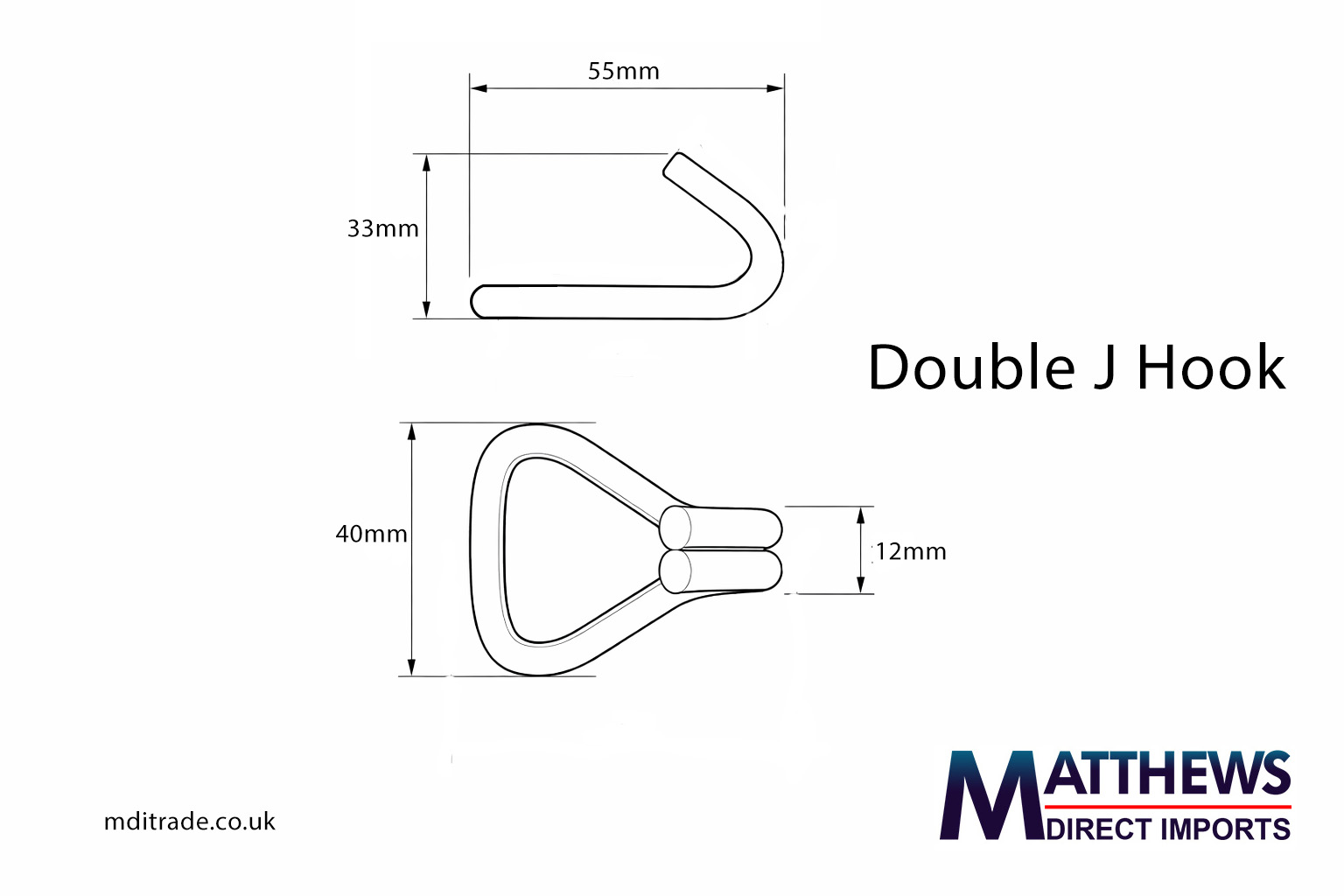 Double J hooks 55 length