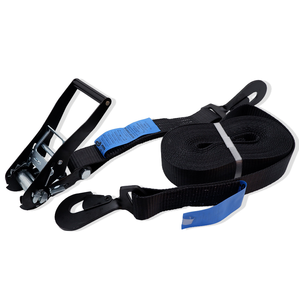 5000kg Black Ratchet Straps with Twisted Snap Hooks