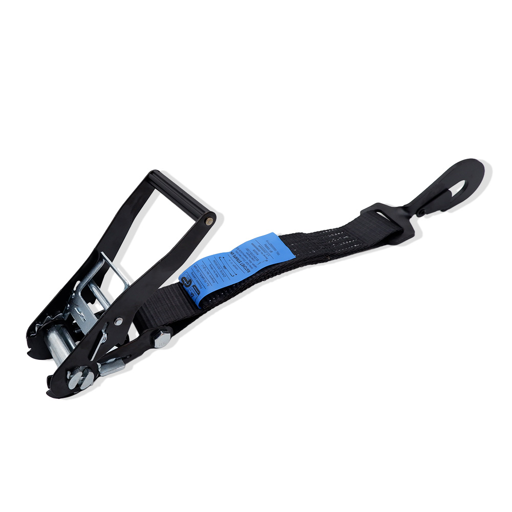 5000kg Black Ratchet Straps with Twisted Snap Hooks