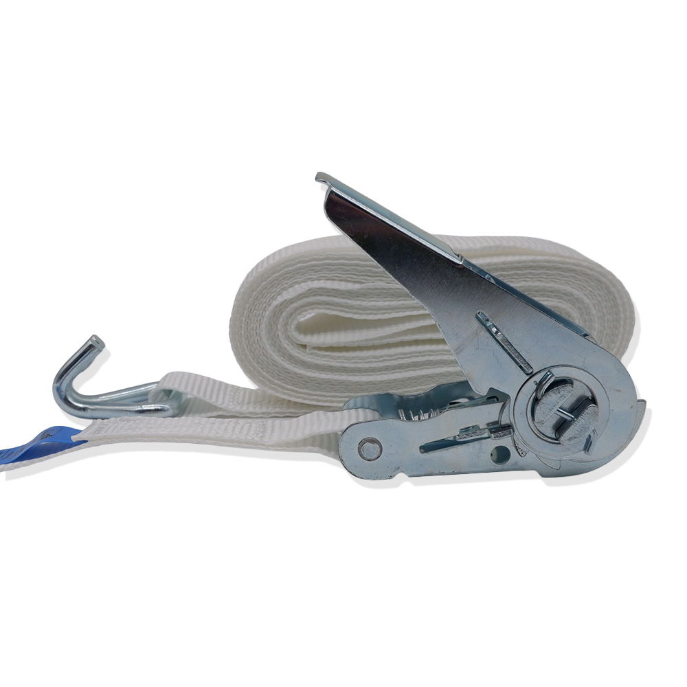 800kg White Ratchet Strap with J Hooks