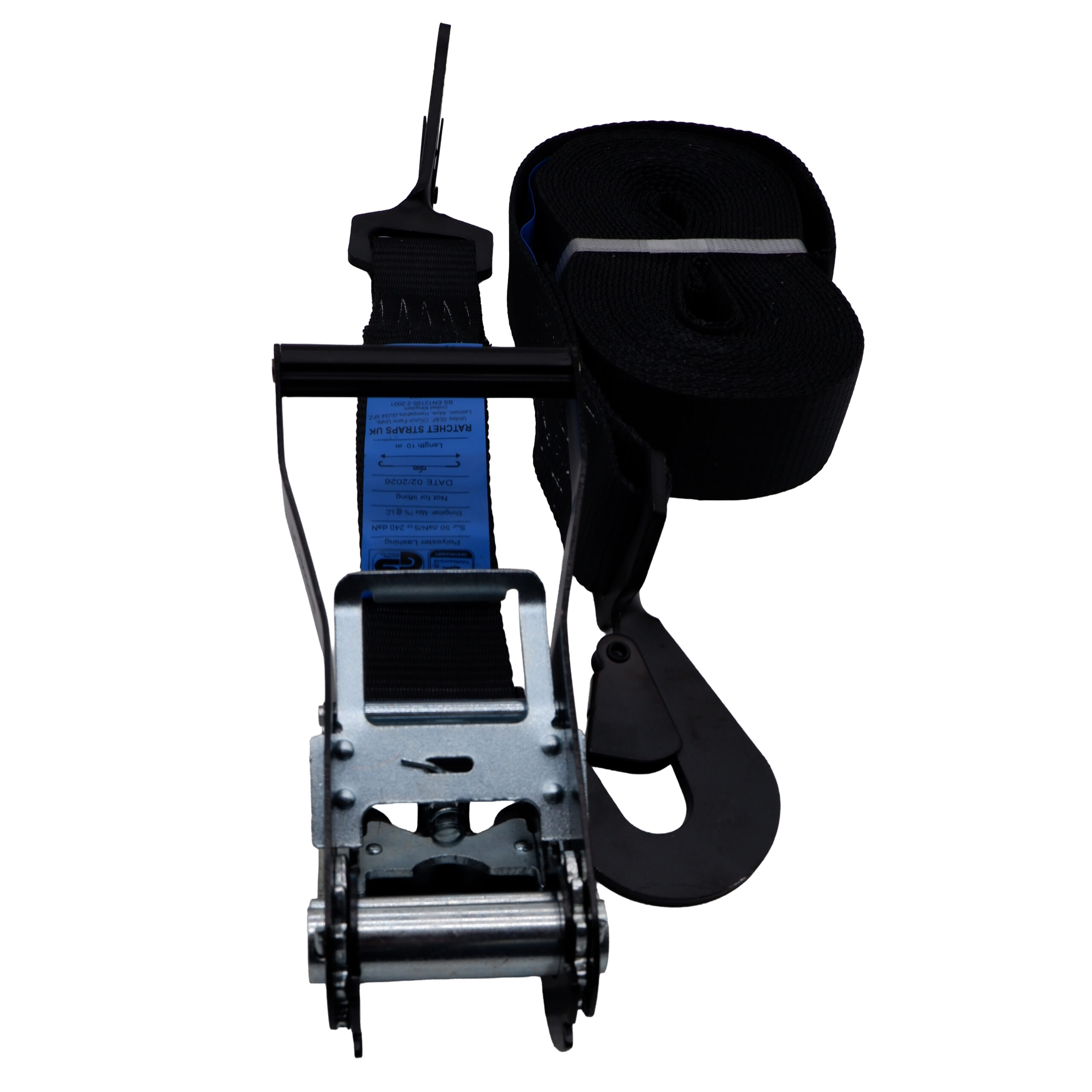 5000kg Black Ratchet Straps with Twisted Snap Hooks