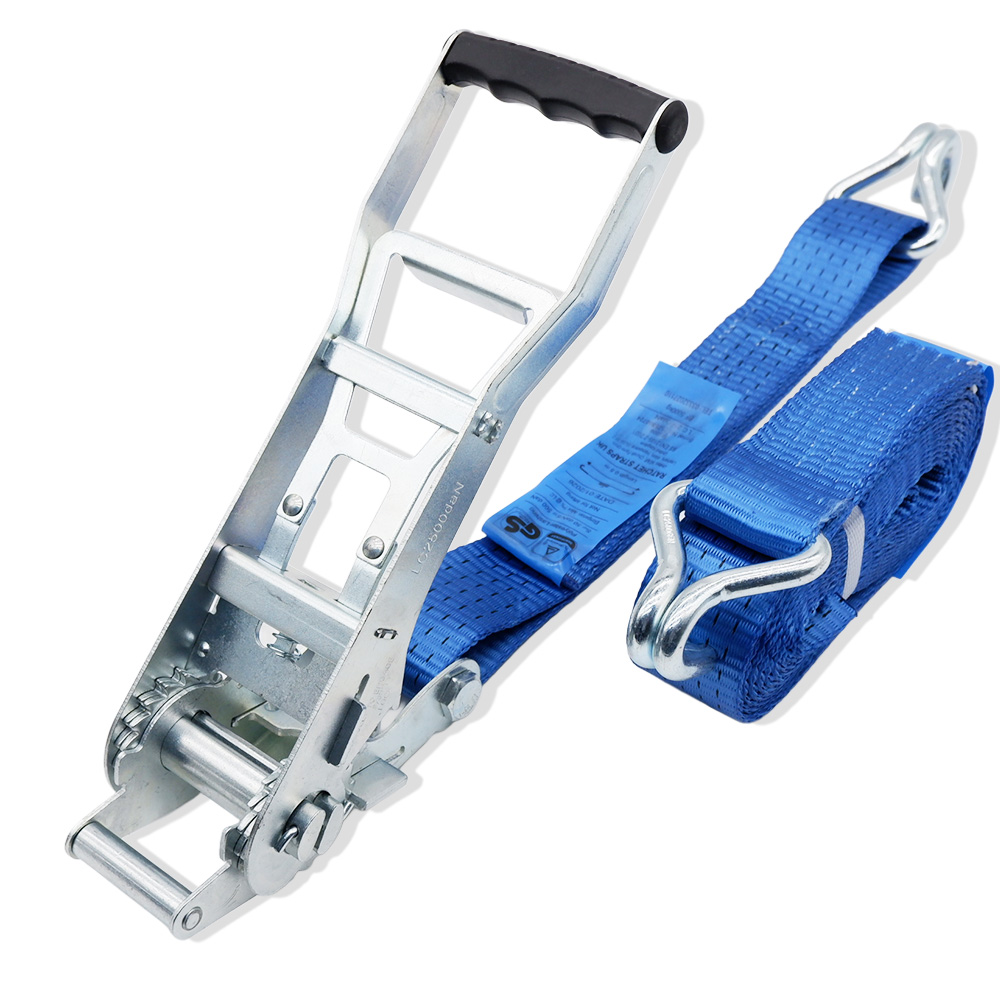 5000kg Ergonomic blue Ratchet Strap with Double J Hooks