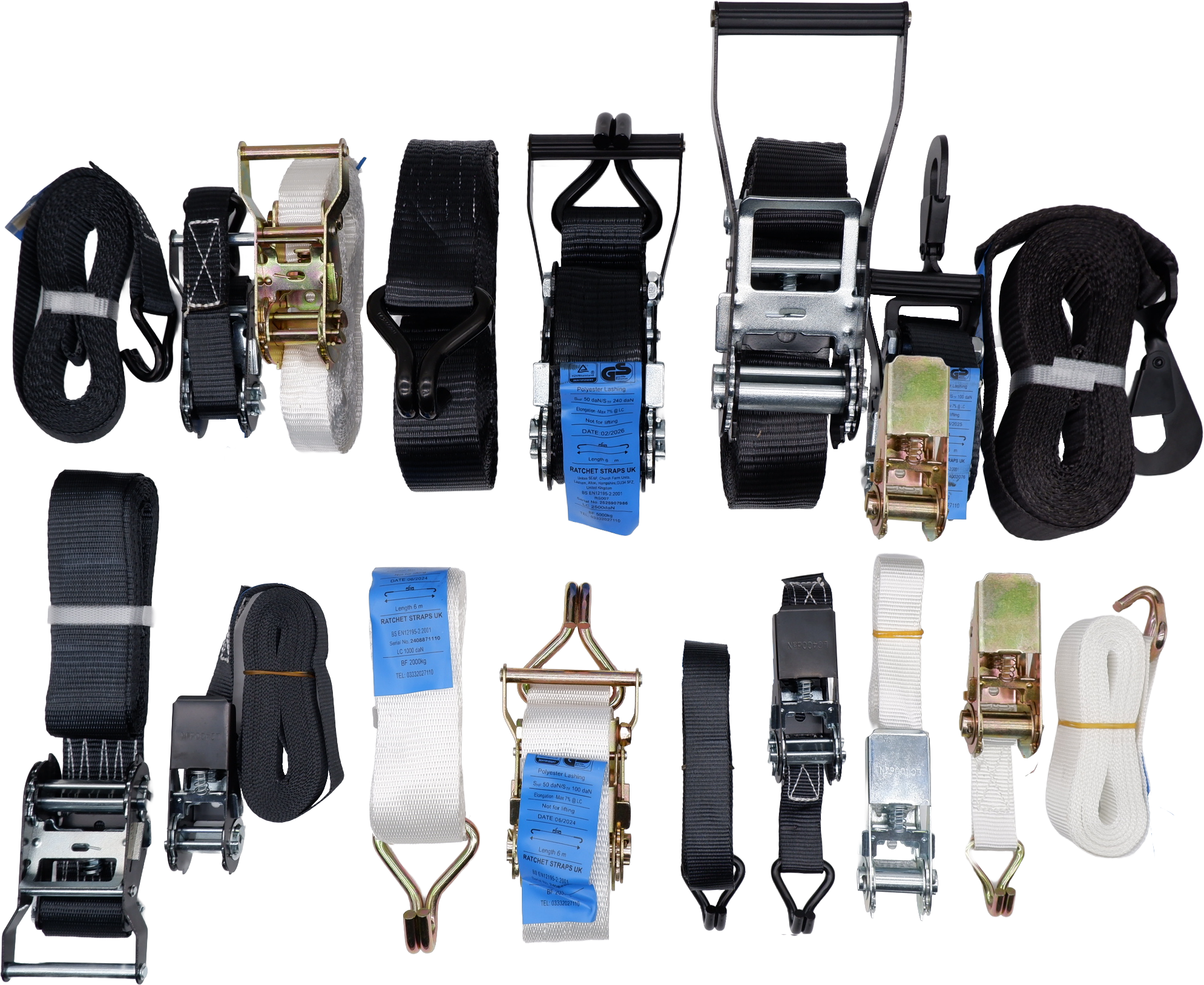 5000kg Ergonomic blue Ratchet Strap with Double J Hooks