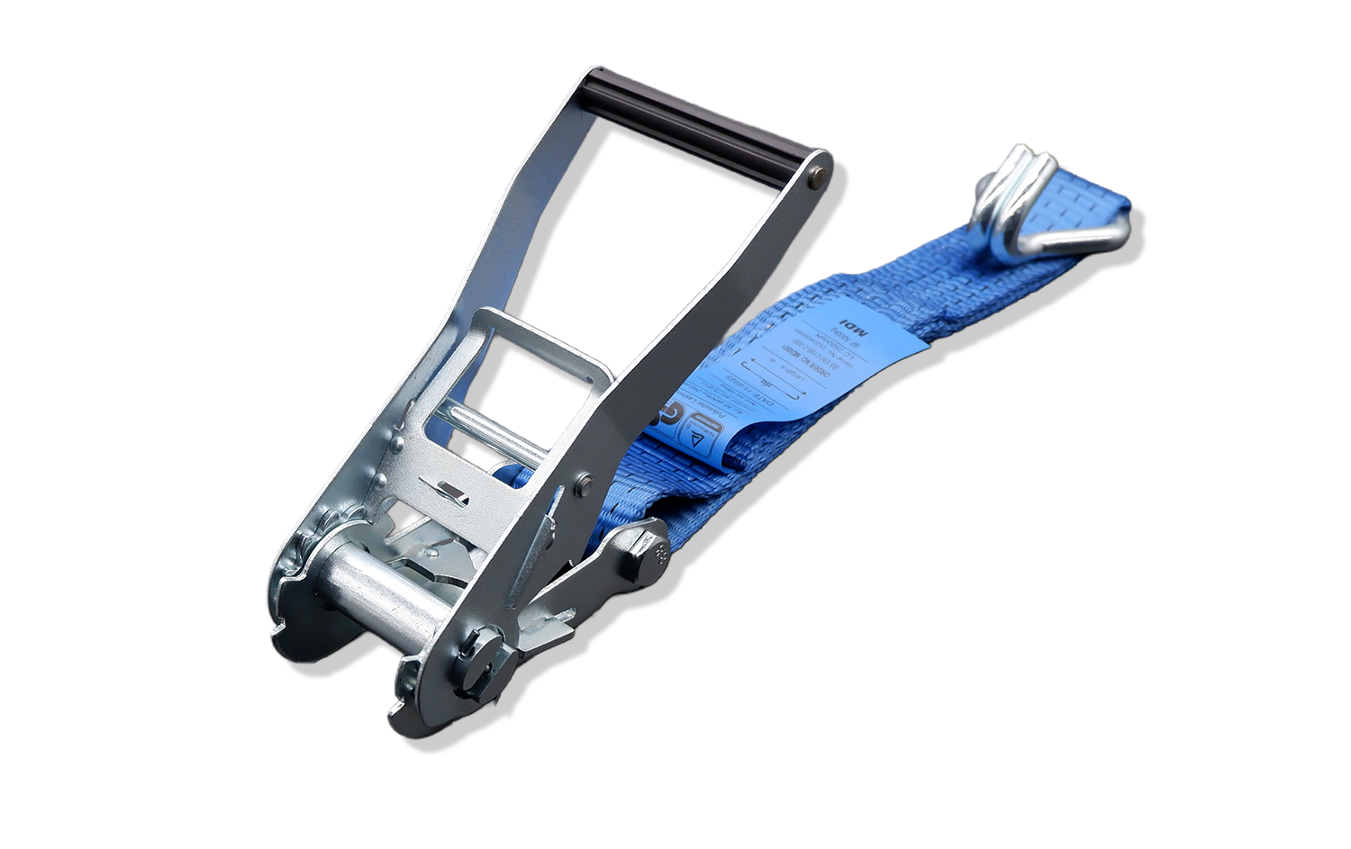 Ratchet strap with blue polyester webbing