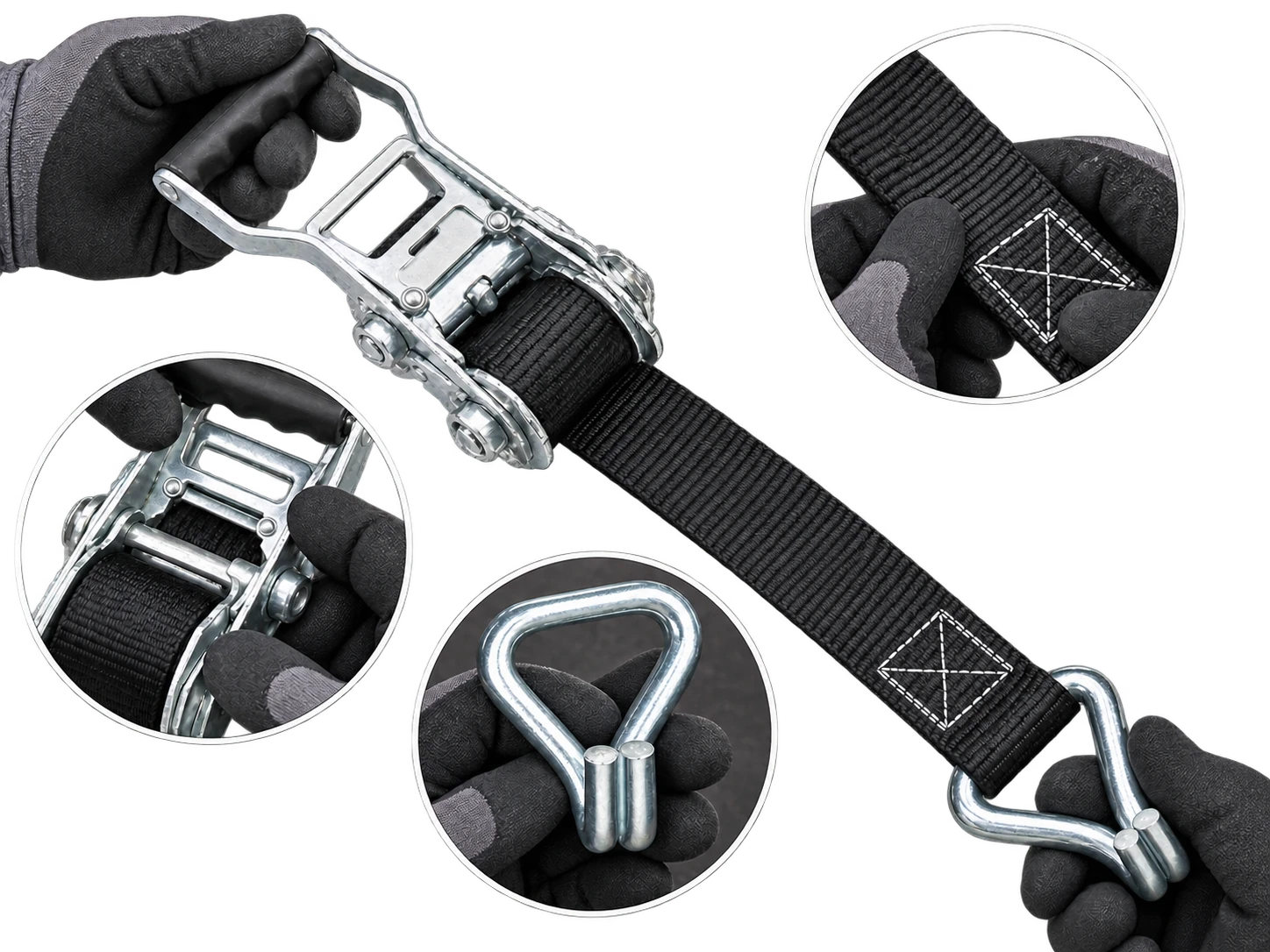 3000kg black ratchet strap with double j hooks